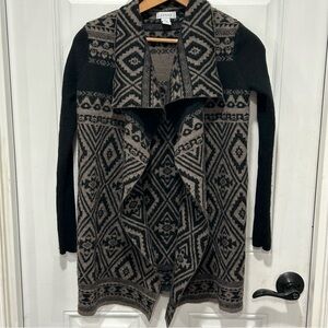Kenar Womens Merino Wool Open Cardigan Sweater, Small, Gray/Black, Aztec Print